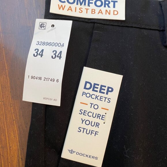 Dockers Men's Classic Fit Pants All Motion Comfort Waistband 34x34 Black NEW NWT - Picture 3 of 14
